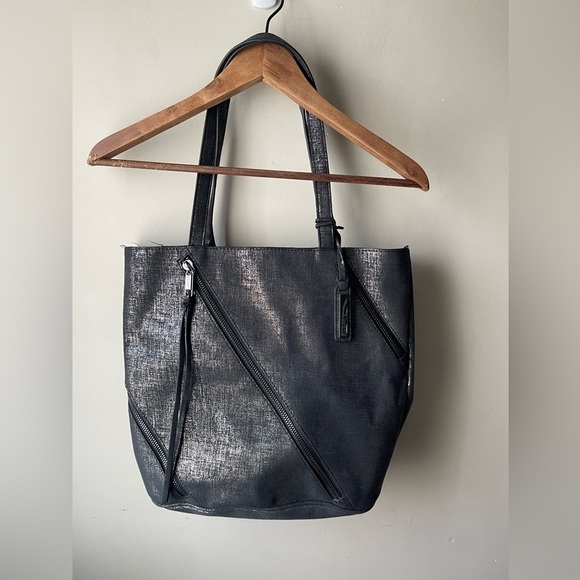 Joe's Jeans Black/Silver metallic Threads Fabric Tote Bag purse - Picture 1 of 11